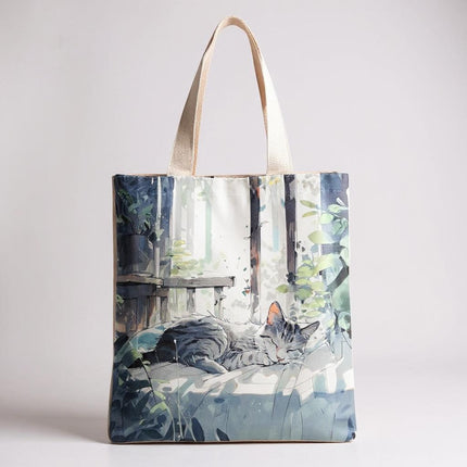 Cute Cat Tote Bag – Soft Flannel Shoulder Bag with Inner Pocket
