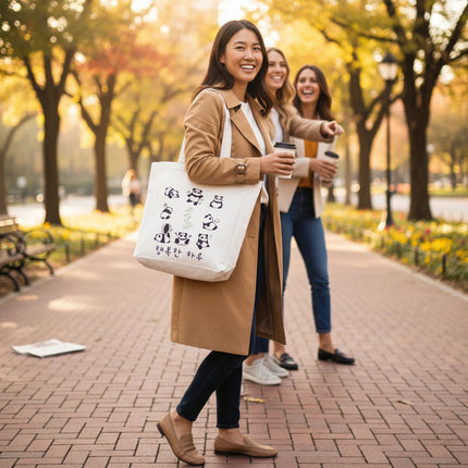 Cute Panda Tote with Zipper - Sustainable Flannel Bag with Inner Pocket