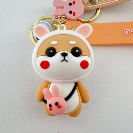 Cute Shiba Inu Keychain with Bunny Ears for Women and Teens