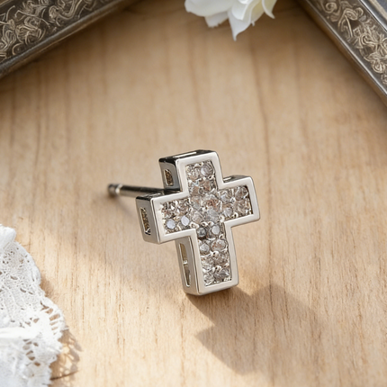 Light Luxury Copper Zircon Cross Earrings