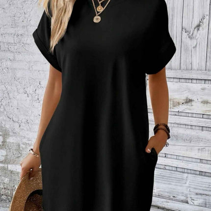 Loose Plus Size Fashion Casual Dress Solid Batwing Sleeve Tee Dress
