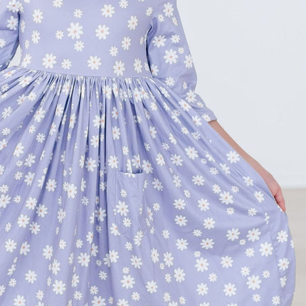 Dainty Daisies 3/4 Sleeve Pocket Twirl Dress - Dashing Nova