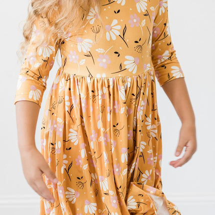Dandelions in Fall 3/4 Sleeve Pocket Twirl Dress - Dashing Nova