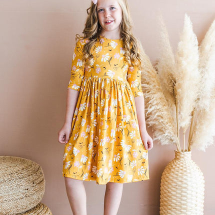 Dandelions in Fall 3/4 Sleeve Pocket Twirl Dress - Dashing Nova