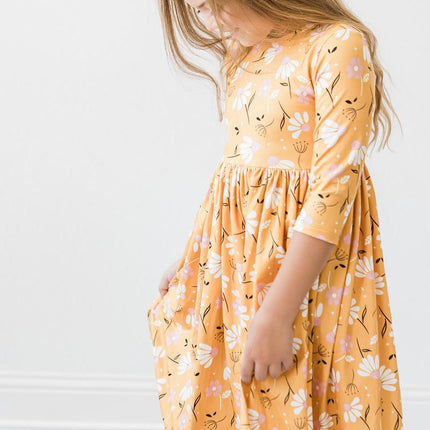 Dandelions in Fall 3/4 Sleeve Pocket Twirl Dress - Dashing Nova