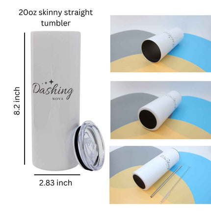 Custom Name 20 oz Skinny Tumbler – Engraved with Straw & Brush