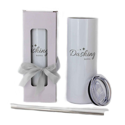 Custom Name 20 oz Skinny Tumbler – Engraved with Straw & Brush