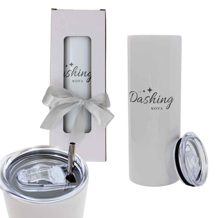 Custom Name 20 oz Skinny Tumbler – Engraved with Straw & Brush