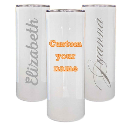 Custom Name 20 oz Skinny Tumbler – Engraved with Straw & Brush