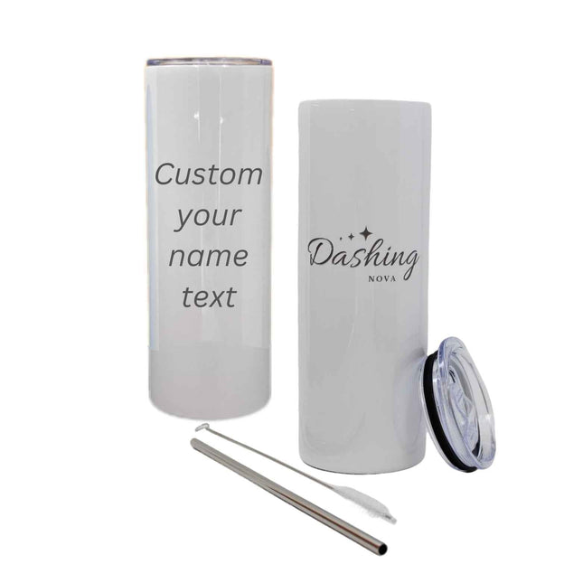 Custom Name 20 oz Skinny Tumbler – Engraved with Straw & Brush