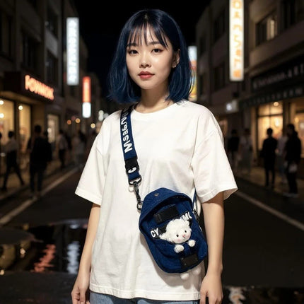 Denim Crossbody Sling Bag for Women – Small Bag with Animal Pendant