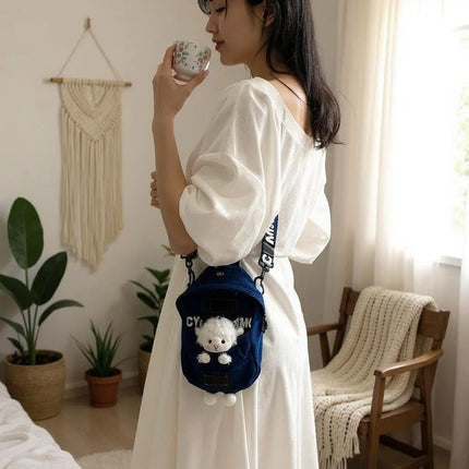 Denim Crossbody Sling Bag for Women – Small Bag with Animal Pendant