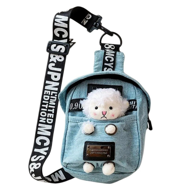 Denim Crossbody Sling Bag for Women – Small Bag with Animal Pendant