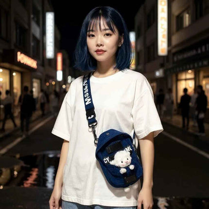 Denim Crossbody Sling Bag for Women – Small Bag with Animal Pendant