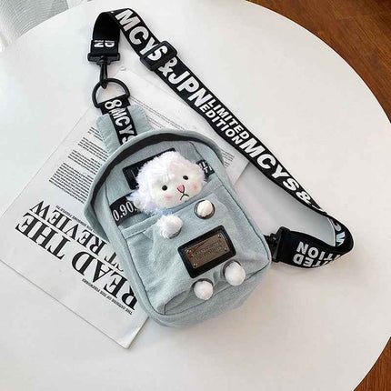 Denim Crossbody Sling Bag for Women – Small Bag with Animal Pendant