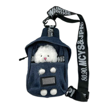 Denim Crossbody Sling Bag for Women – Small Bag with Animal Pendant