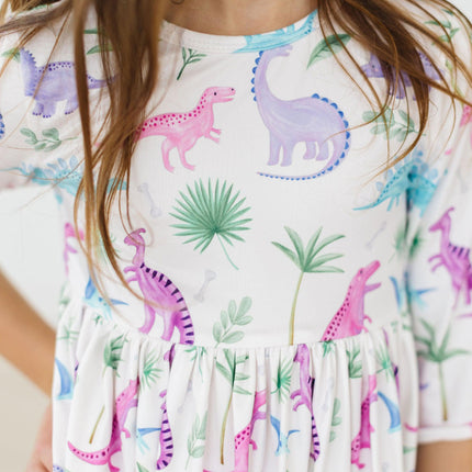 Dino Darling 3/4 Sleeve Pocket Twirl Dress - Dashing Nova
