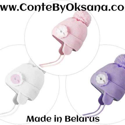 Conte/Esli double knitted kids hat with insulation, cotton lining & pom-pom - For Girls (16С-105СП)