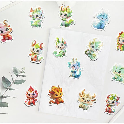 Dragon Stickers - 60 pcs Waterproof Non Fading Cute Cartoon Mythical Dragon Decor