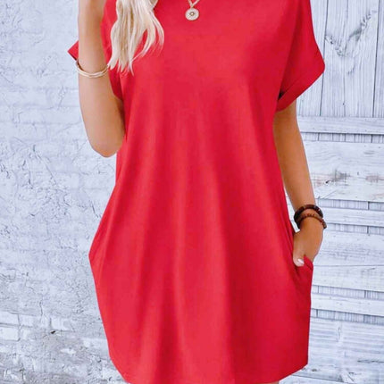 Loose Plus Size Fashion Casual Dress Solid Batwing Sleeve Tee Dress