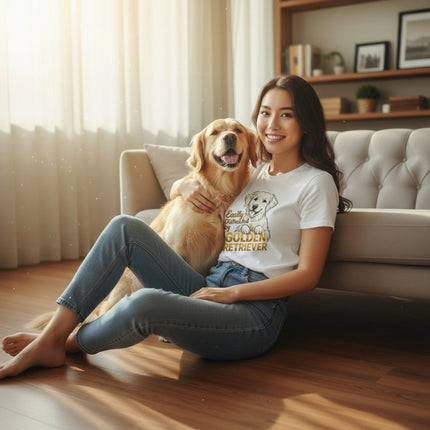 Easily Distracted By Golden Retriever Women Graphic T-Shirt Cotton Pet Lover Casual Top