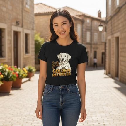 Easily Distracted By Golden Retriever Women Graphic T-Shirt Cotton Pet Lover Casual Top - Shaketea