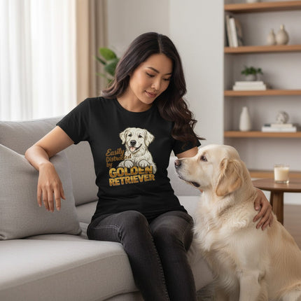 Easily Distracted By Golden Retriever Women Graphic T-Shirt Cotton Pet Lover Casual Top - Shaketea
