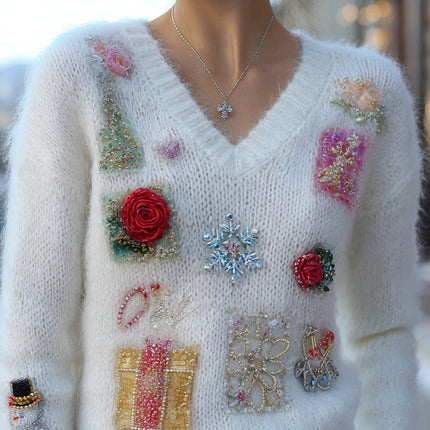 Hot-selling 3D Digital-print V-neck Womens Sweater For Halloween