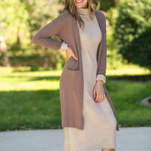 Essential Toffee Long + Soft Cardigan