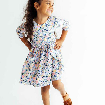 Fall Floral 3/4 Sleeve Pocket Twirl Dress