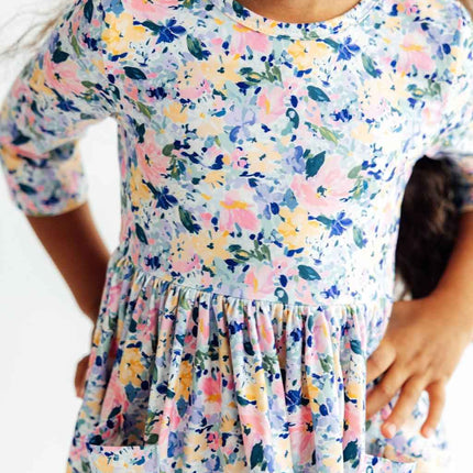 Fall Floral 3/4 Sleeve Pocket Twirl Dress