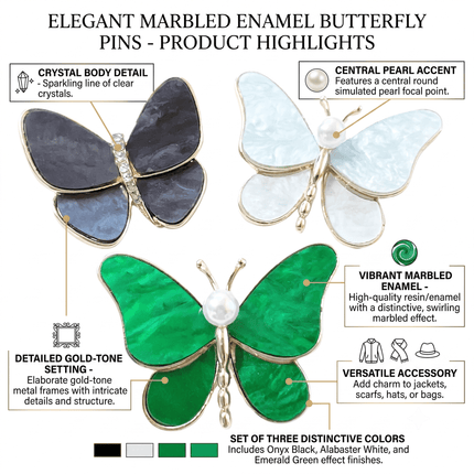 Fashion Butterfly Brooch Set – 3-Piece Elegant Pin Accessories