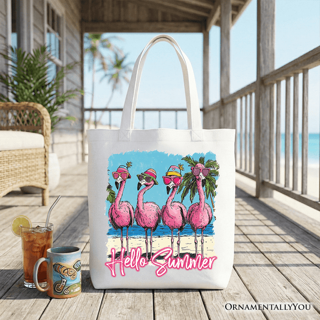 Flamingo Hello Summer Tote Bag, Tropical Beach Vacation Gift Shopper