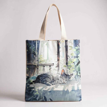 Flannel Cat Tote Bag – Zippered, Two-Sided Printed Shoulder Bag