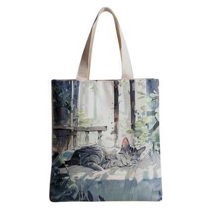 Flannel Cat Tote Bag – Zippered, Two-Sided Printed Shoulder Bag