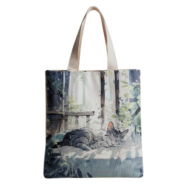Flannel Cat Tote Bag – Zippered, Two-Sided Printed Shoulder Bag