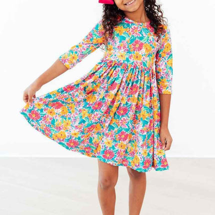Floral Fiesta 3/4 Sleeve Pocket Twirl Dress