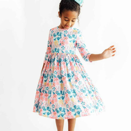 Floral Garden 3/4 Sleeve Pocket Twirl Dress