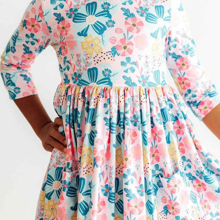 Floral Garden 3/4 Sleeve Pocket Twirl Dress