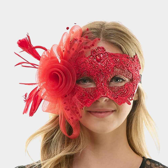 Floral Lace Feather Tulle Masquerade Halloween Mask