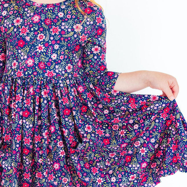 Flower Farm 3/4 Sleeve Pocket Twirl Dress - Dashing Nova
