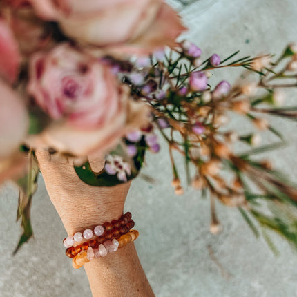 Raw Honey Baltic Amber + Raw Rose Quartz || Anklet or Bracelet