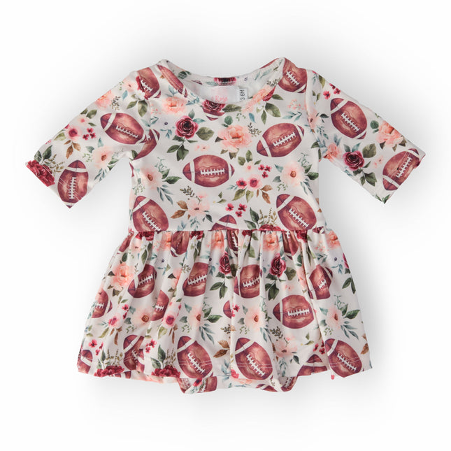 Footballs & Flowers 3/4 Sleeve Twirl Bodysuit - Dashing Nova