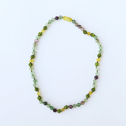 Raw Baltic Sea Amber + Fluorite + Peridot || Gemstone Necklace
