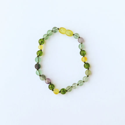 Raw Baltic Sea Amber + Fluorite + Peridot || Gemstone Necklace