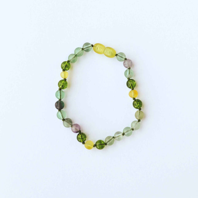 Raw Baltic Sea Amber + Fluorite + Peridot || Gemstone Necklace