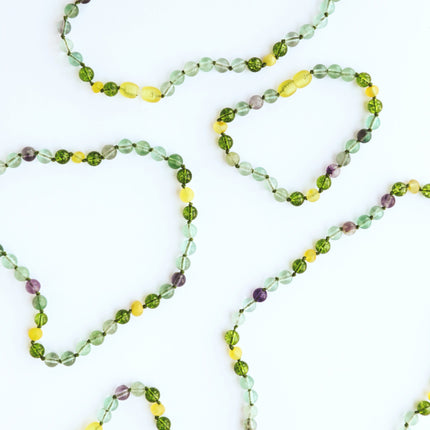 Raw Baltic Sea Amber + Fluorite + Peridot || Gemstone Necklace