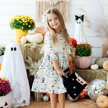 Ghouls Rule 3/4 Sleeve Pocket Twirl Dress - Dashing Nova