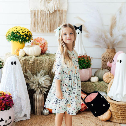 Ghouls Rule 3/4 Sleeve Pocket Twirl Dress - Dashing Nova