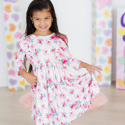 Gingham Bows 3/4 Sleeve Ruffle Twirl Dress - Dashing Nova